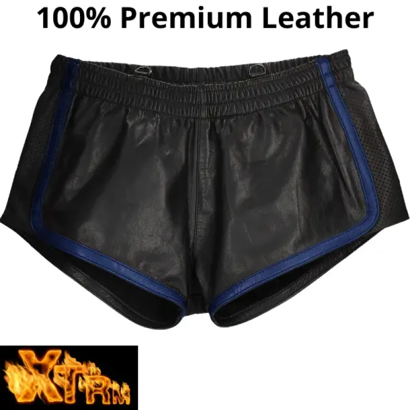 Lederen Short Zwart/Blauw