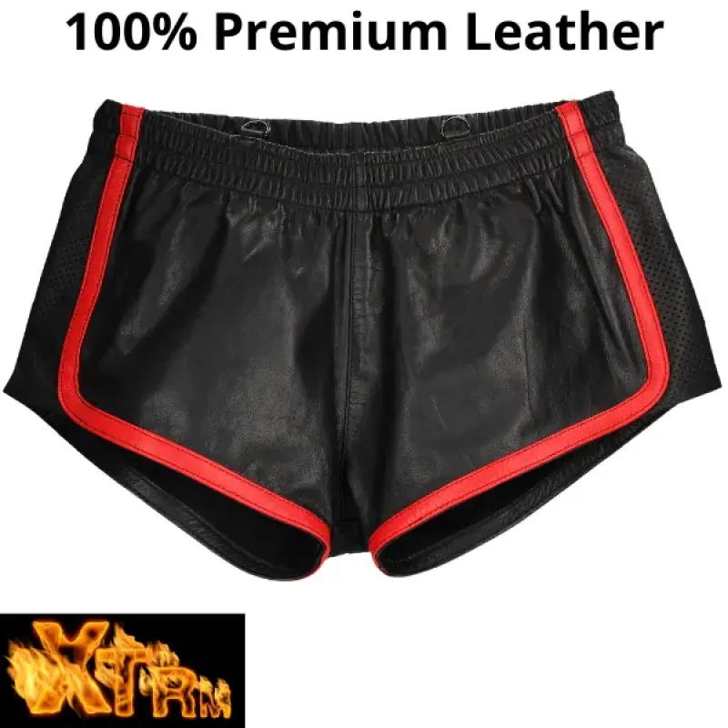 Lederen Short Zwart/Rood