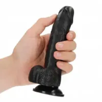 Realistische Curved Dildo met balzak Black 15,5 cm