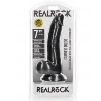 Realistische Curved Dildo met balzak Black 18 cm