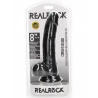 Realistische Curved Dildo met balzak Black 20,5 cm
