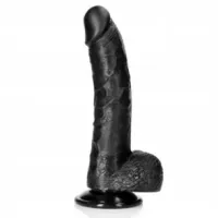 Realistische Curved Dildo met balzak Black 20,5 cm