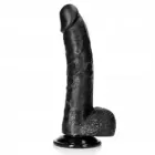 Realistische Curved Dildo met balzak Black 20,5 cm